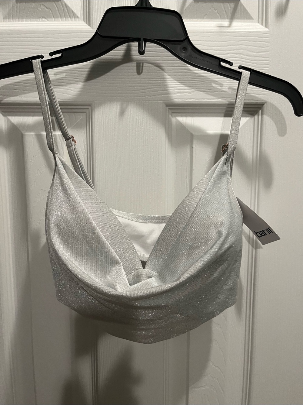 Bar III Silver Sparkle Cowl Bralette